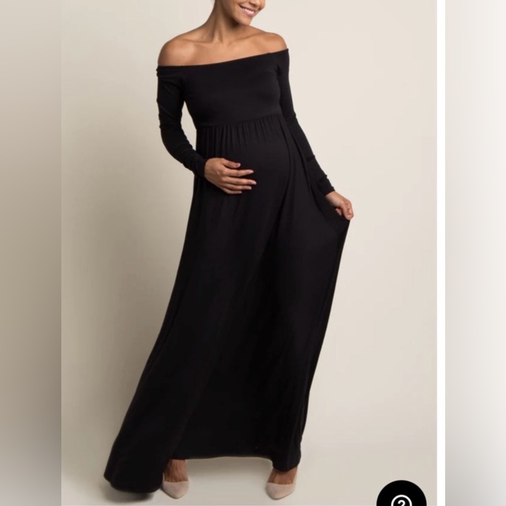 PinkBlush Black Solid Off Shoulder Maxi Dress NWT Large Petite